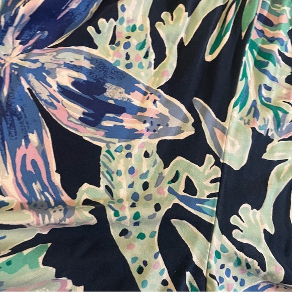 Lilly Pulitzer Calla Off Shoulder Romper High Tide Navy Ready Set Gecko - Picture 3 of 4